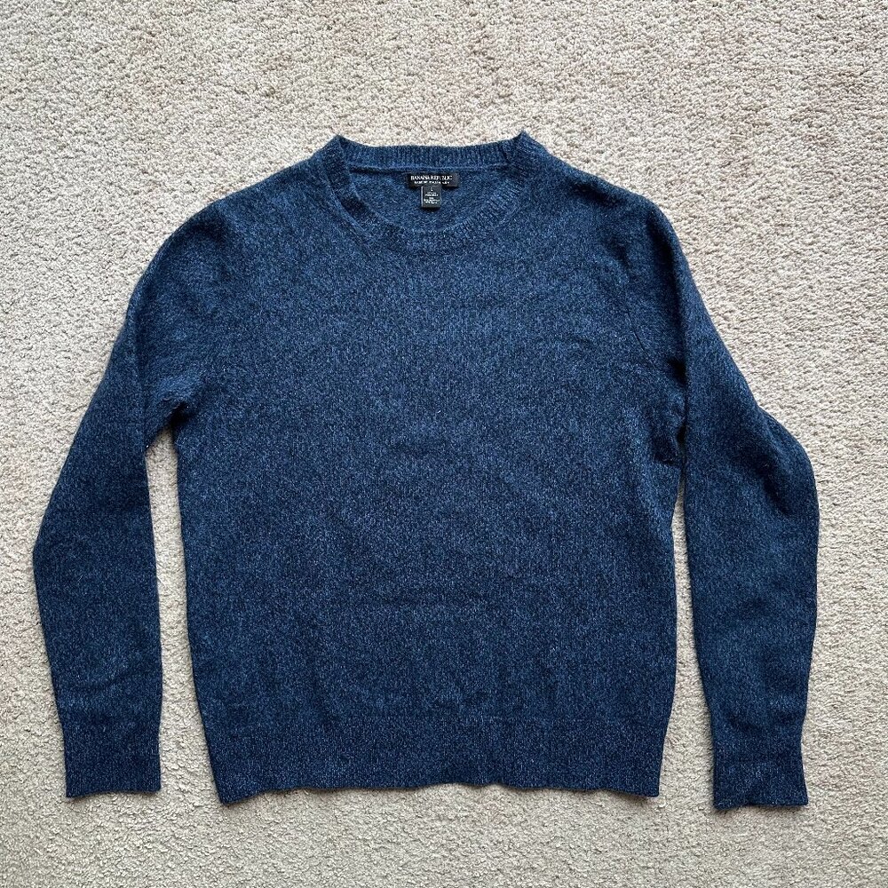 Banana Republic Sweater Mens Large Wool Blend Navy Blue Pullover Crewneck